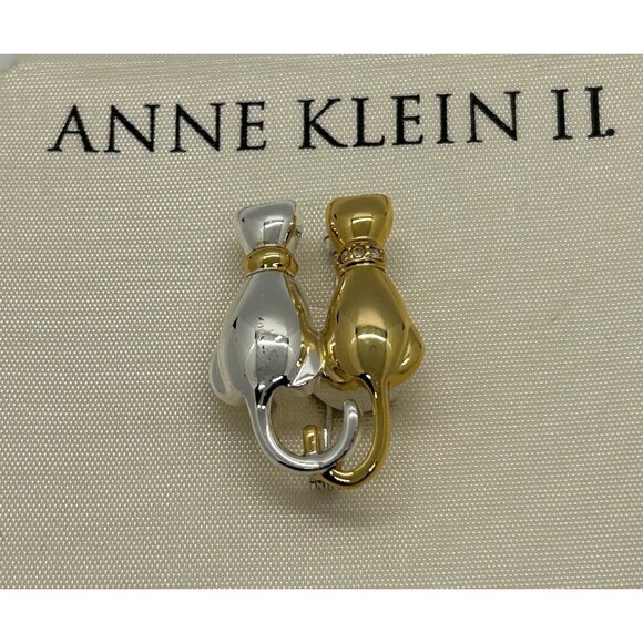 Anne Klein II Vintage Gold & Silver Cat Brooch Pin With Rhinestone Accents - Picture 3 of 8